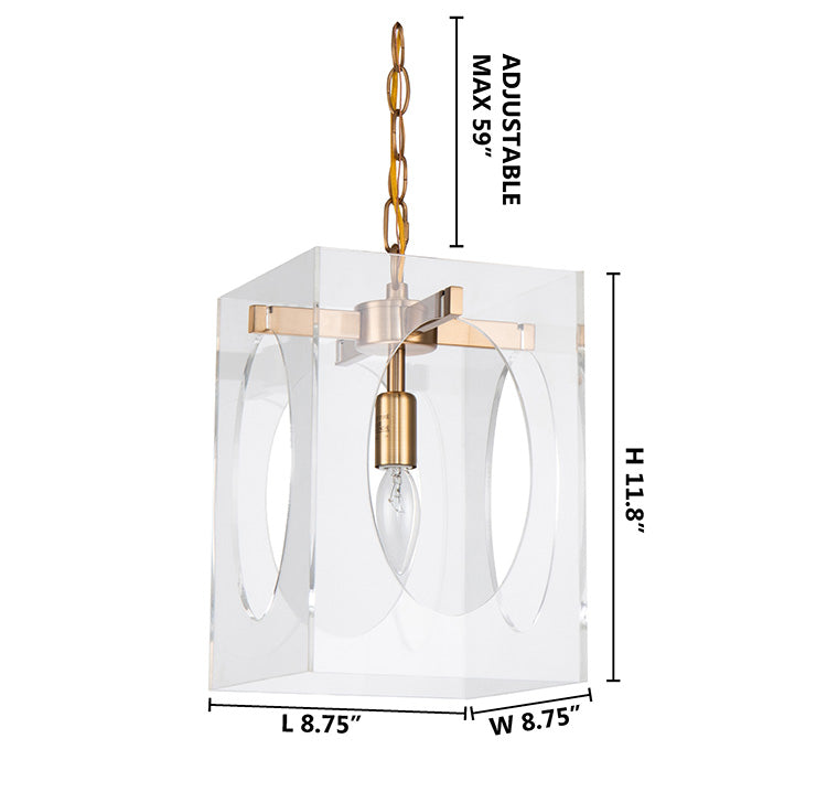 Square Clear Acrylic Single Pendant Light with Metal Frame Oval by Bethel - view 5