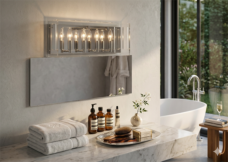 Clear Acrylic Rectangular Framed Wall Sconce with Boxed Cut Outs and