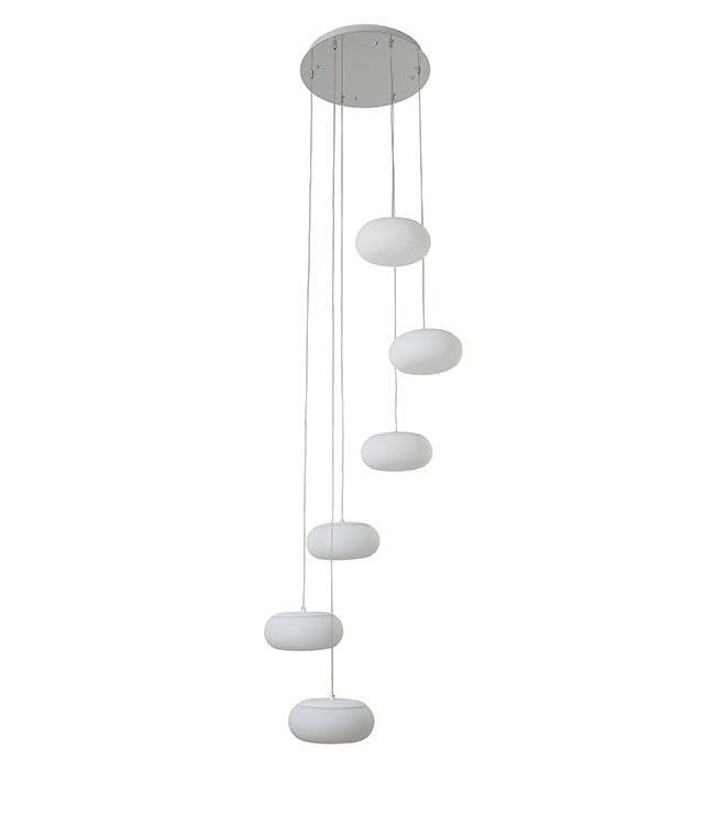 Round White Steel Flushed LED Ceiling Fixture with Hanging Pc Frame Pendant by Bethel - view 4