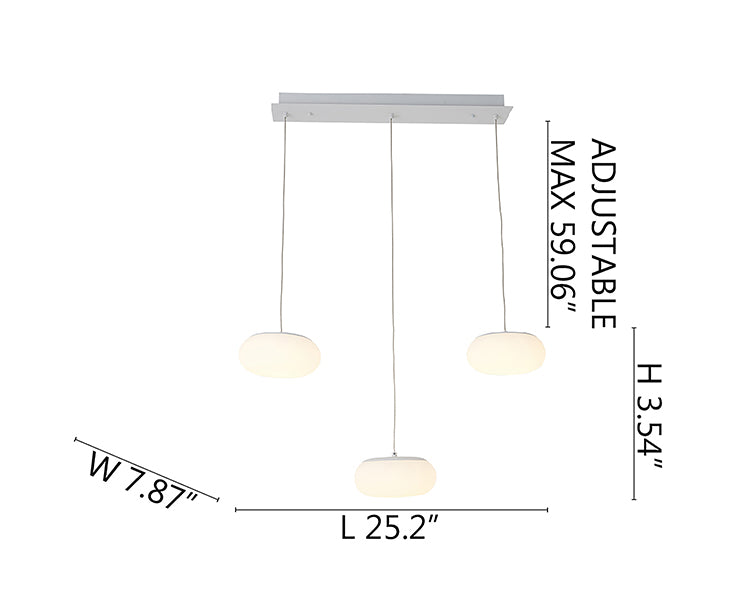 Rectangular Frame with Three Hanging Pc Frame Pendants &amp; White Steel Hardware