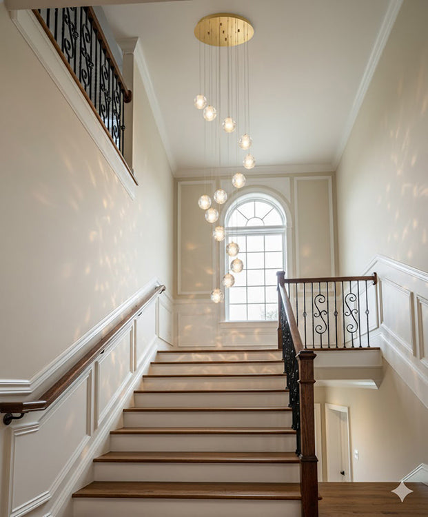 Flushed Chandelier with Hanging Clear Bubble Crystal Pendants &amp; Gold Hardware Each