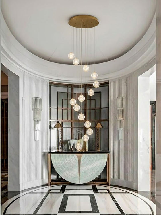 Flushed Chandelier with Hanging Clear Bubble Crystal Pendants &amp; Gold Hardware Each