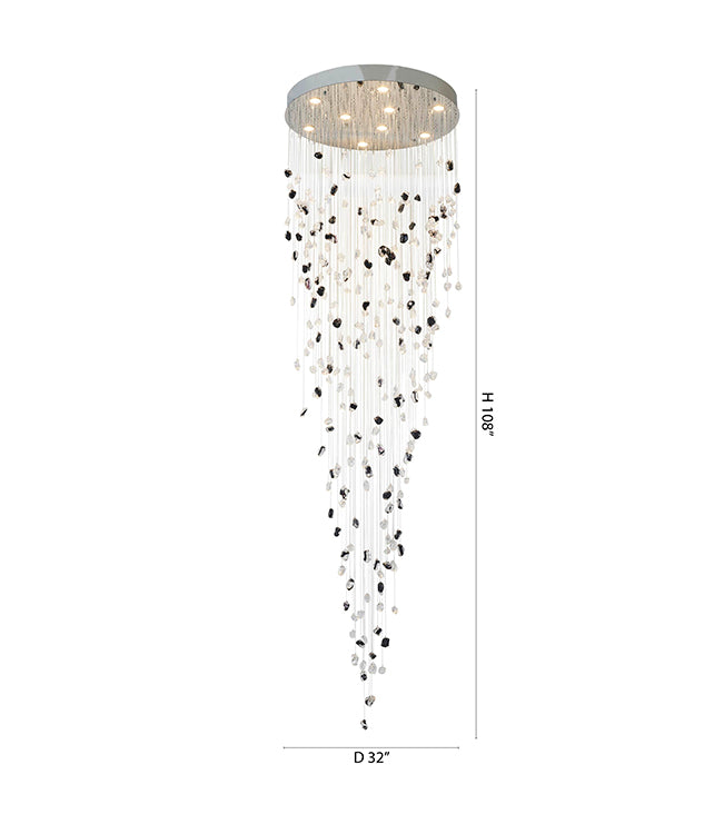 Flushed Frame Chandelier with &amp; Clear Glass Stones Adjustable in