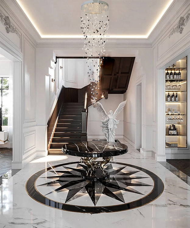Flushed Frame Chandelier with &amp; Clear Glass Stones Adjustable in