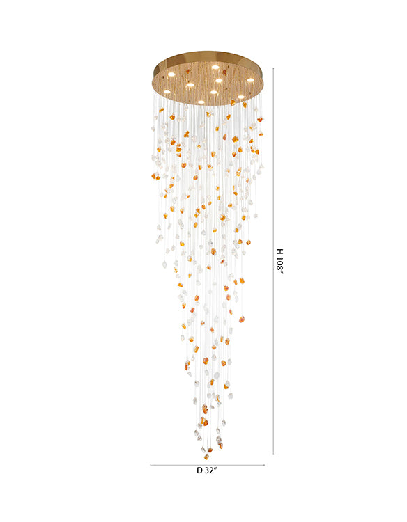 Flushed Frame Chandelier with &amp; Clear Glass Stones Adjustable in