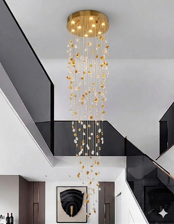 Flushed Frame Chandelier with &amp; Clear Glass Stones Adjustable in