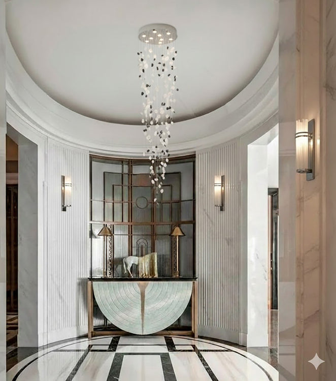 Flushed Chandelier with Clear &amp; Glass Hanging Stones Not Adjustable