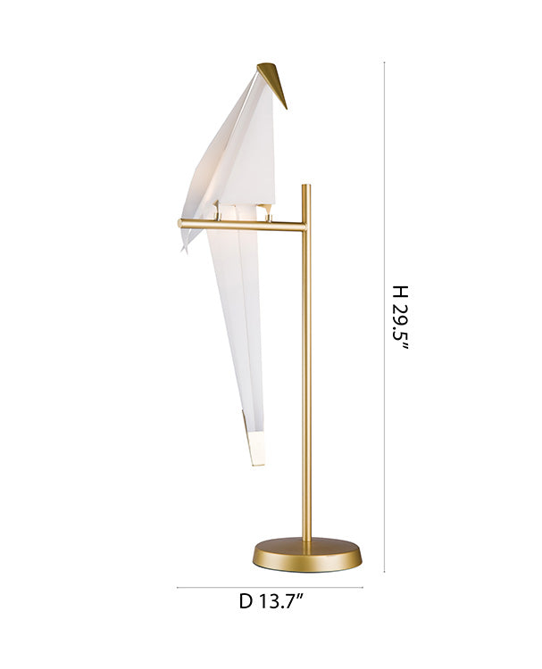 LED Bird Table Lamp with Gold Carbon Steel Hardware and White Plastic by Bethel - view 5