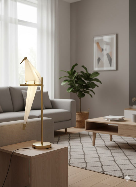 LED Bird Table Lamp with Gold Carbon Steel Hardware and White Plastic by Bethel - view 6