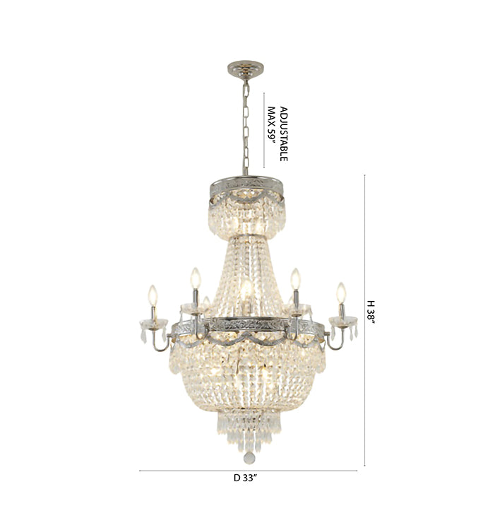 Shiny Nickel Metal Frame Chandelier with Clear Hanging Crystals by Bethel - view 3