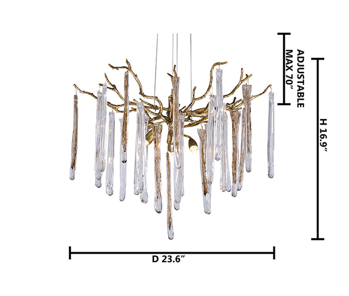 Solid Copper Branch Frame Chandelier with Clear and Champagne Glass Drops by Bethel - view 3