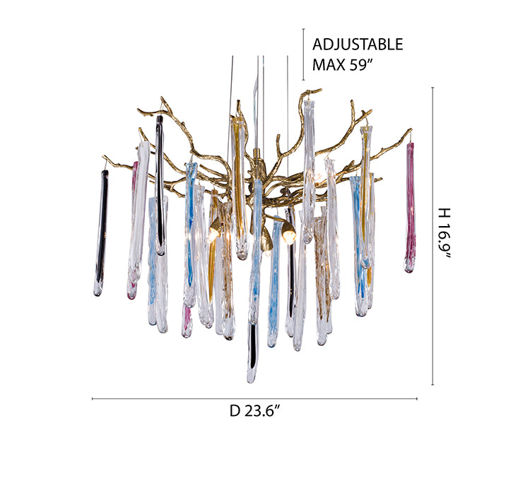 Solid Copper Branch Chandelier with Multi-color Glass Drops by Bethel - view 2