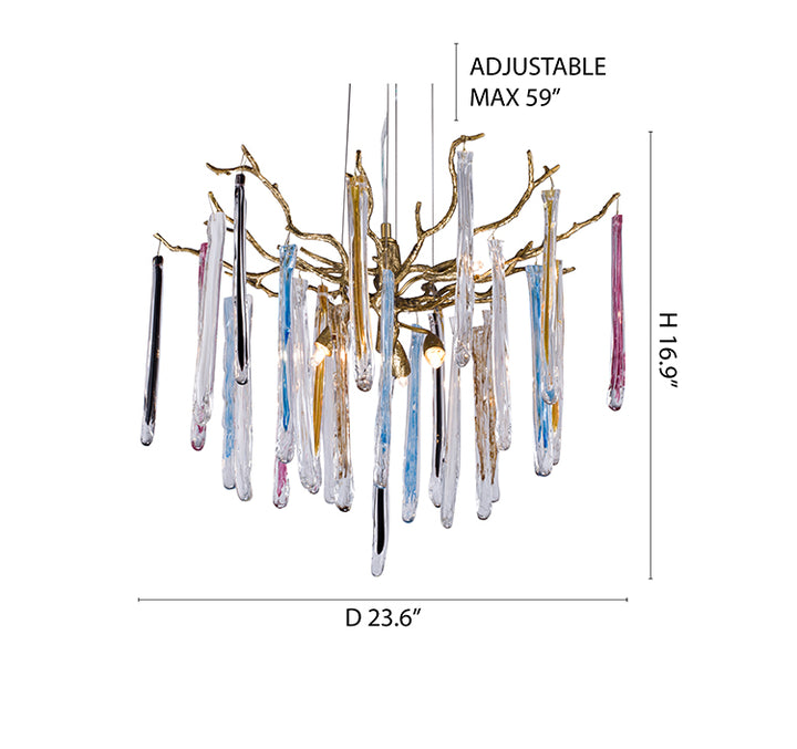 Solid Copper Branch Chandelier with Multi-color Glass Drops by Bethel - view 2