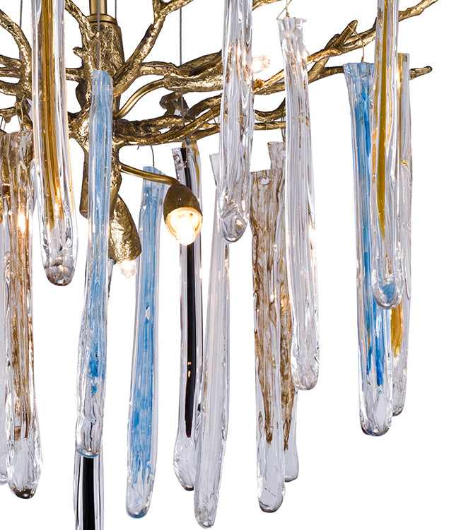 Solid Copper Branch Chandelier with Multi-color Glass Drops by Bethel - view 3
