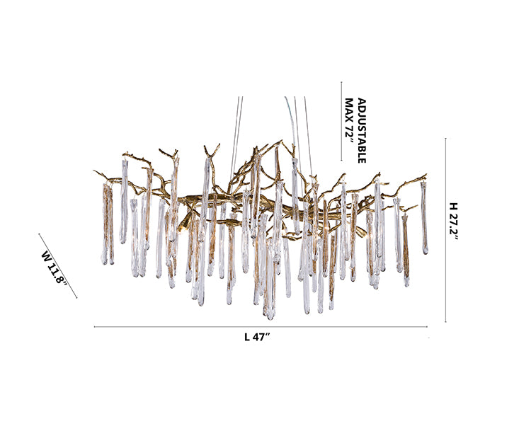 Solid Copper Branch Chandelier with Clear and Champagne Glass Drops by Bethel - view 3