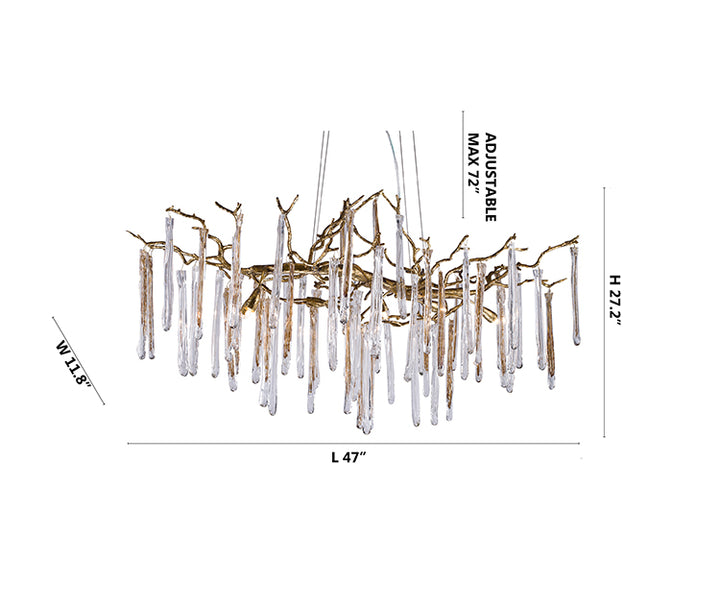 Solid Copper Branch Chandelier with Clear and Champagne Glass Drops by Bethel - view 3