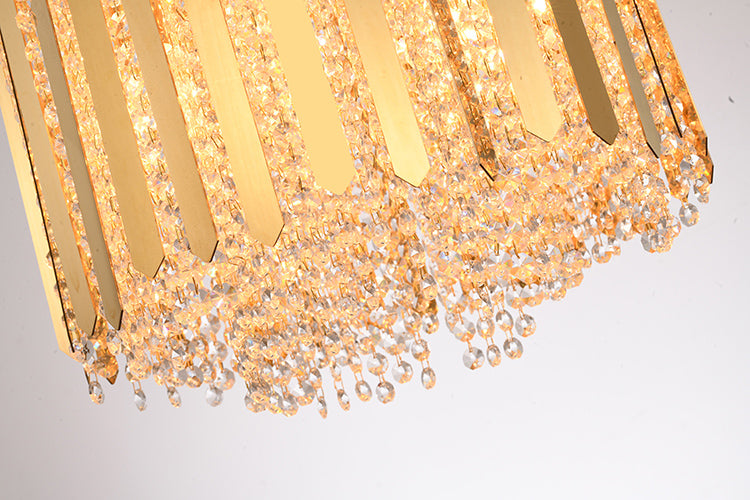 Gold Stainless Steel Frame Pendant Light with Clear Hanging Crystal Beads by Bethel - view 5