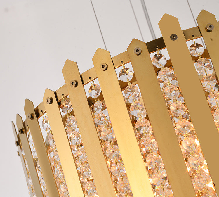 Gold Stainless Steel Frame Pendant Light with Clear Hanging Crystal Beads by Bethel - view 6