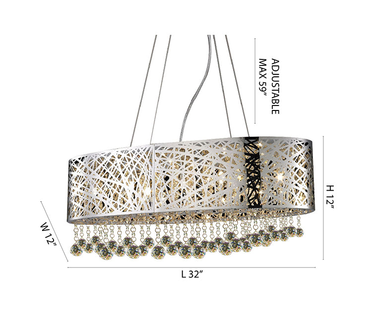 Stainless Steel Laser Cut Rectangular Frame with Hanging Clear Crystals Chandelier by Bethel - view 7