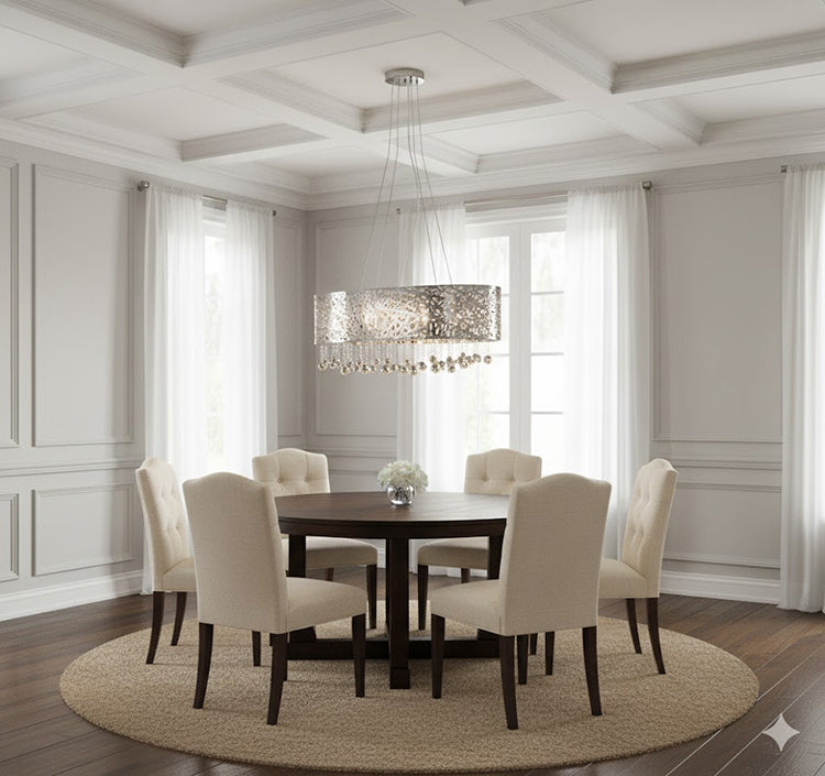Stainless Steel Laser Cut Rectangular Frame with Hanging Clear Crystals Chandelier by Bethel - view 9