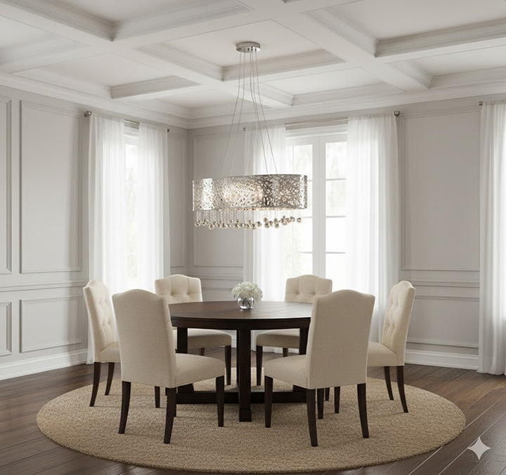 Stainless Steel Laser Cut Rectangular Frame with Hanging Clear Crystals Chandelier by Bethel - view 9