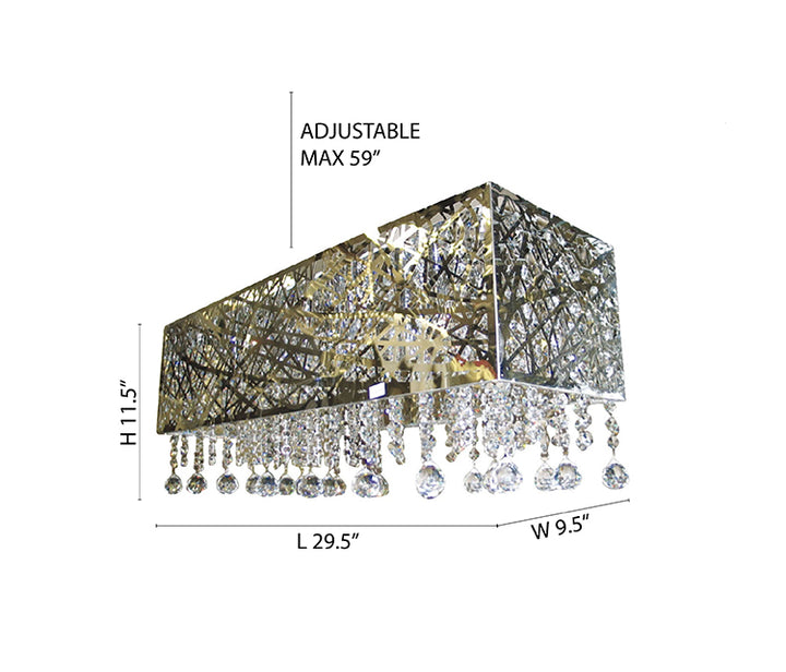 Stainless Steel Laser Cut Rectangular Frame with Hanging Clear Crystals Chandelier by Bethel - view 3