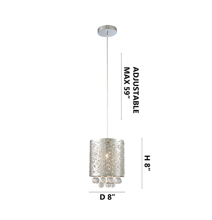 Stainless Steel Laser Cut Single Pendant Light with Clear Hanging Crystal Balls by Bethel - view 5