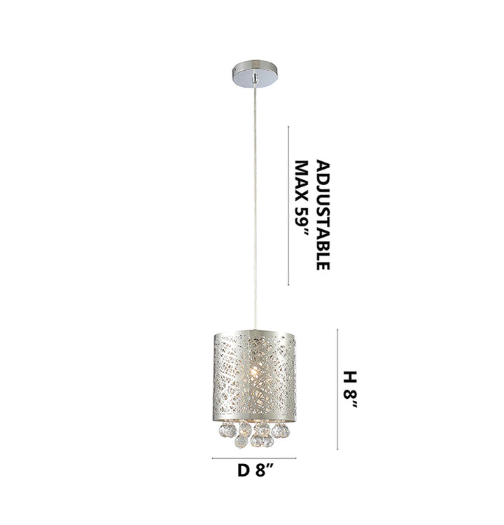 Stainless Steel Laser Cut Single Pendant Light with Clear Hanging Crystal Balls by Bethel - view 5