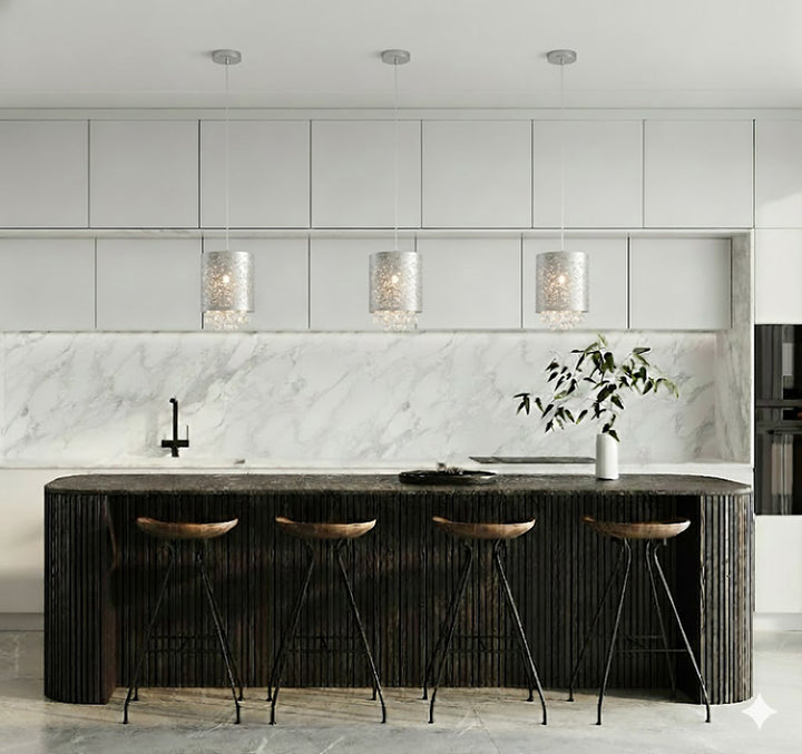 Stainless Steel Laser Cut Single Pendant Light with Clear Hanging Crystal Balls by Bethel - view 6