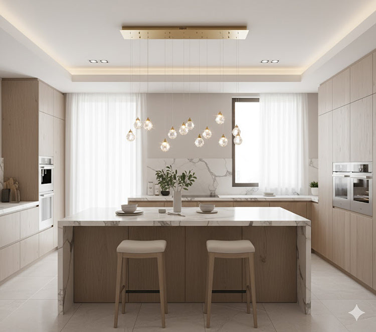 Gold Frame Island Light with Hanging Clear Bubble Crystal Pendants by Bethel - view 9