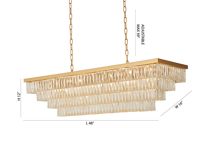 Rectangular Frame Chandelier with Three Tiers of Clear Hanging Crystals by Bethel - view 4
