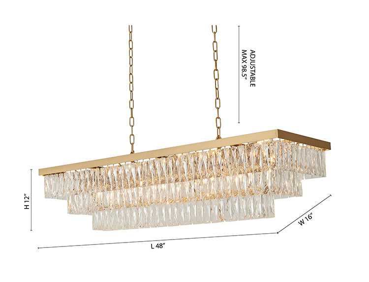 Rectangular Frame Chandelier with Three Tiers of Clear Hanging Crystals by Bethel - view 18