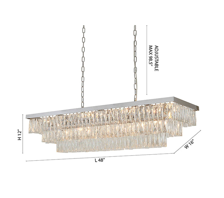 Rectangular Frame Chandelier with Three Tiers of Clear Hanging Crystals by Bethel - view 11