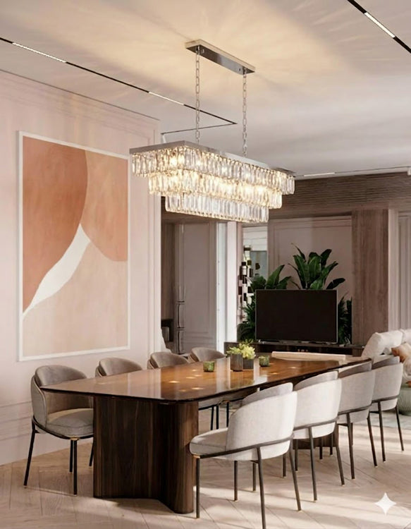Rectangular Frame Chandelier with Three Tiers of Clear Hanging Crystals by Bethel - view 12