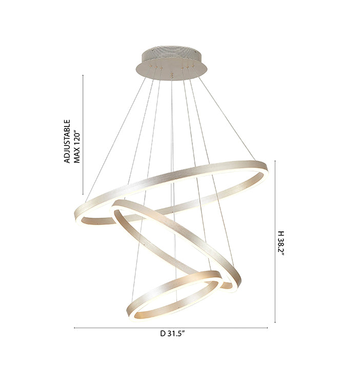 Brushed Nickel Aluminium Frame LED Ceiling Fixture with Three Halo Rings by Bethel - view 8