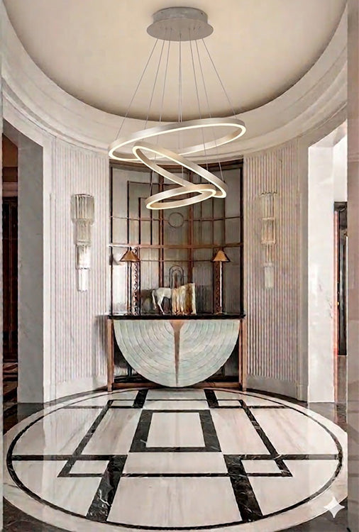 Brushed Nickel Aluminium Frame LED Ceiling Fixture with Three Halo Rings by Bethel - view 10