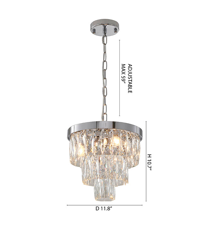 Three Tier Chandelier with Clear Hanging Crystals &amp; Chrome Hardware