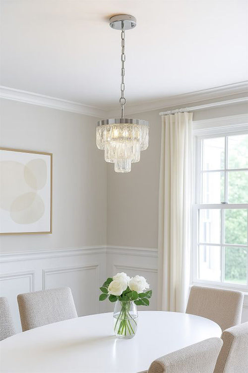 Three Tier Chandelier with Clear Hanging Crystals &amp; Chrome Hardware