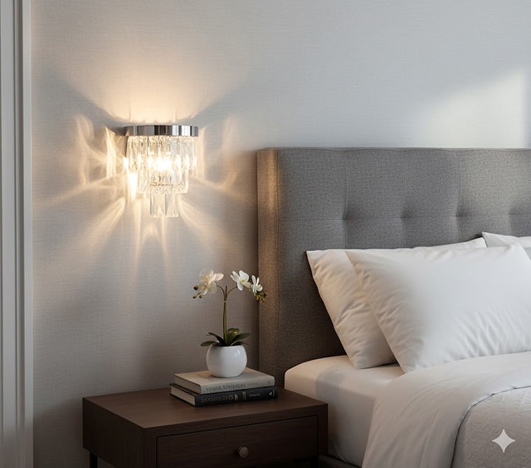 Metal Frame Wall Sconce with Clear Hanging Crystals by Bethel - view 7