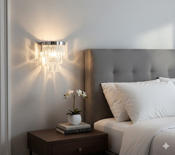 Metal Frame Wall Sconce with Clear Hanging Crystals by Bethel - view 7