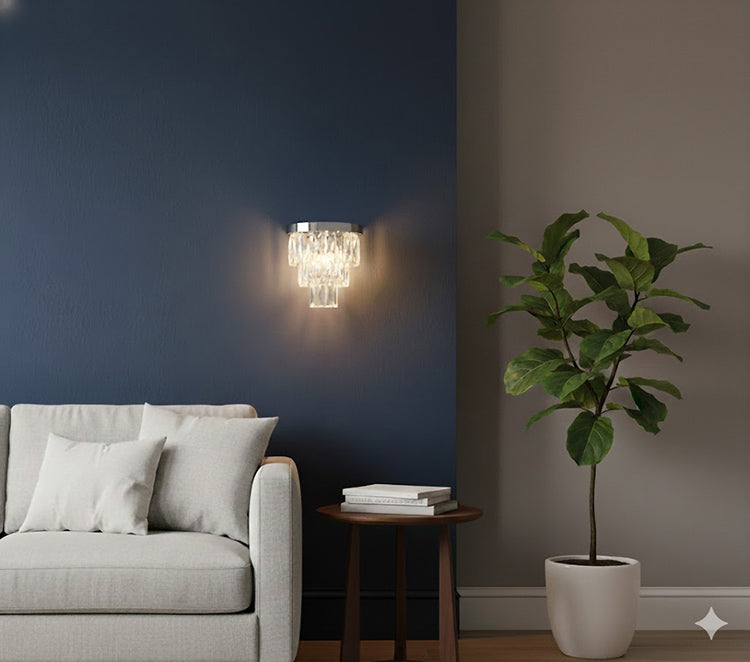 Metal Frame Wall Sconce with Clear Hanging Crystals by Bethel - view 8