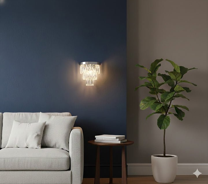 Metal Frame Wall Sconce with Clear Hanging Crystals by Bethel - view 8