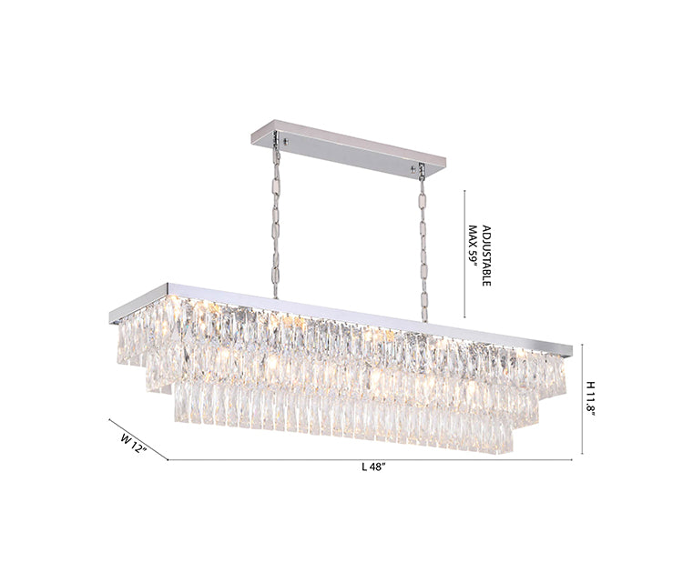 Rectangular Metal Frame Chandelier with Clear Hanging Crystals by Bethel - view 19