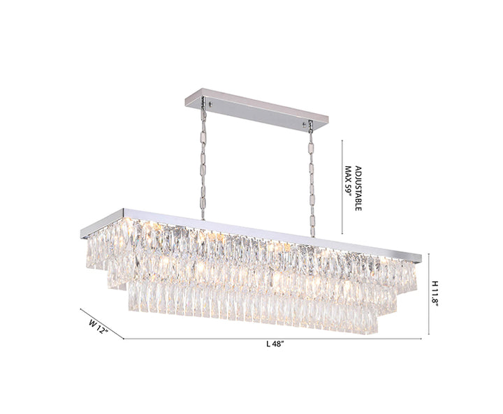 Rectangular Metal Frame Chandelier with Clear Hanging Crystals by Bethel - view 19