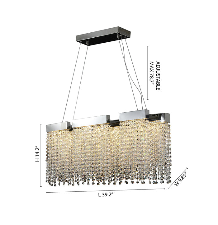 Chrome Frame Rectangular Shaped LED Chandelier with Clear Beaded Crystals Draping Around by Bethel - view 4