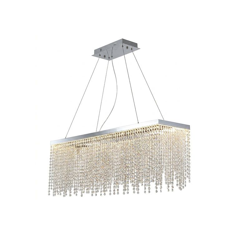 Chrome Rectangular Frame LED Chandelier with Clear Beaded Crystals Draping Around by Bethel