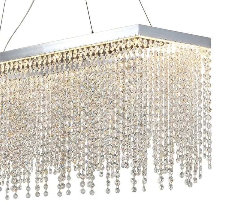 Chrome Rectangular Frame LED Chandelier with Clear Beaded Crystals Draping Around by Bethel - view 2