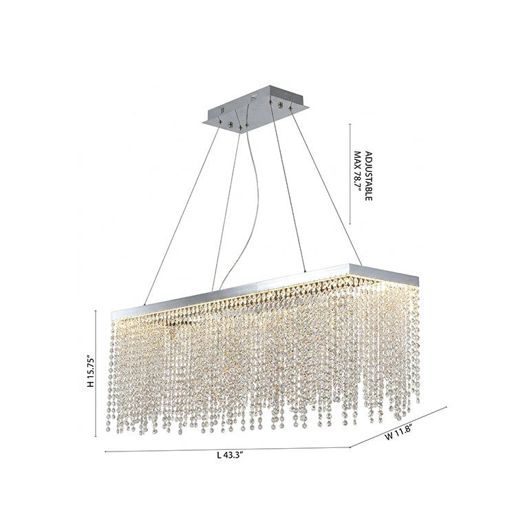 Chrome Rectangular Frame LED Chandelier with Clear Beaded Crystals Draping Around by Bethel - view 3