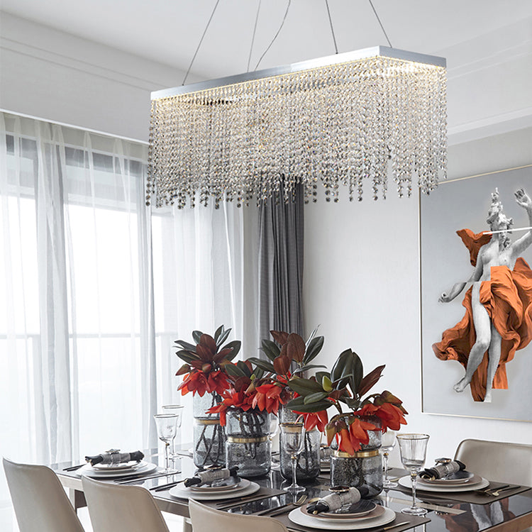 Chrome Rectangular Frame LED Chandelier with Clear Beaded Crystals Draping Around by Bethel - view 4