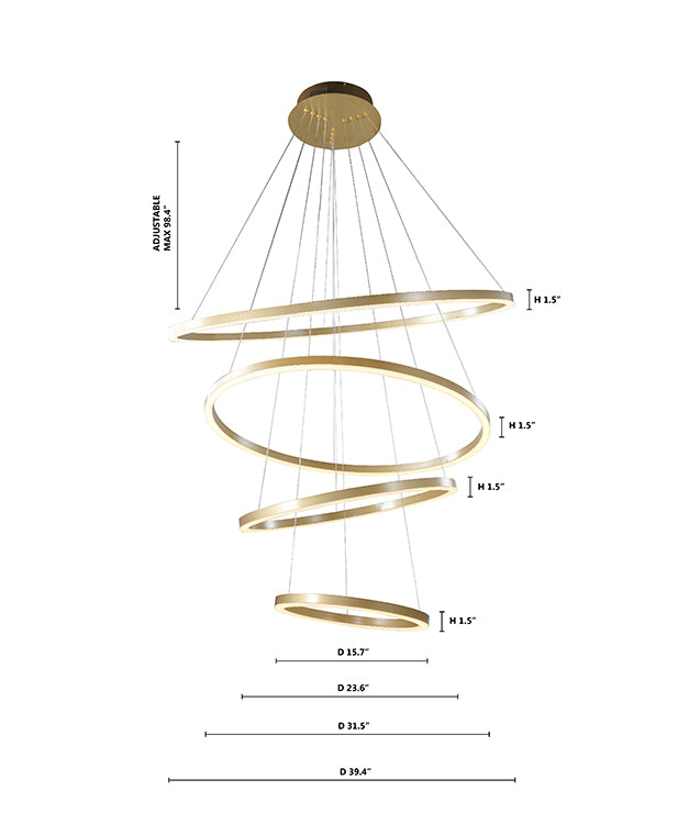 Four Ring Gold Aluminium Frame LED Ceiling Fixture with White Acrylic Diffusers by Bethel - view 5